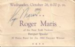 Roger Maris Signed 1960 Banquet Card (JSA)