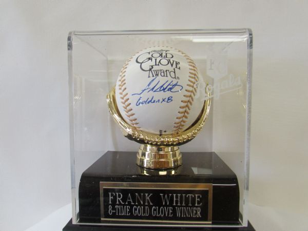Frank White Gold Glove Ball Autographed W/ Case