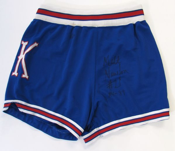 Mid-1980s Game Used KU shorts signed by Milt Newton