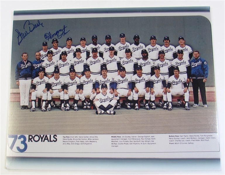 1973 KC Royals Team Photo Signed by Amos Otis and Steve Busby