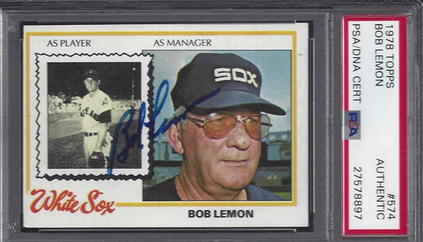 1978 Topps Team Bob Lemon Signed Card PSA