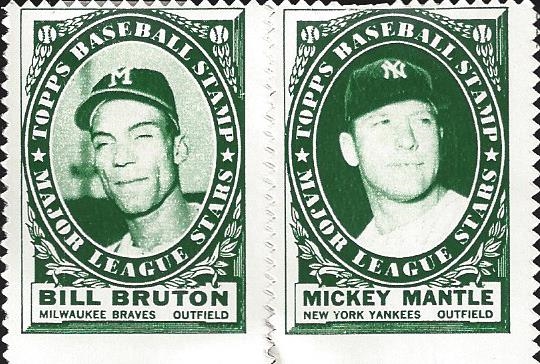 1961 Topps Mickey Mantle & Bill Bruton Stamp Inserts