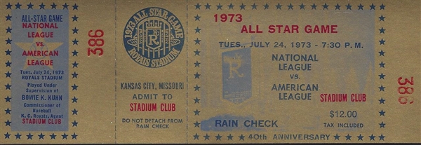 1973 All-Star Game Ticket Signed Amos Otis