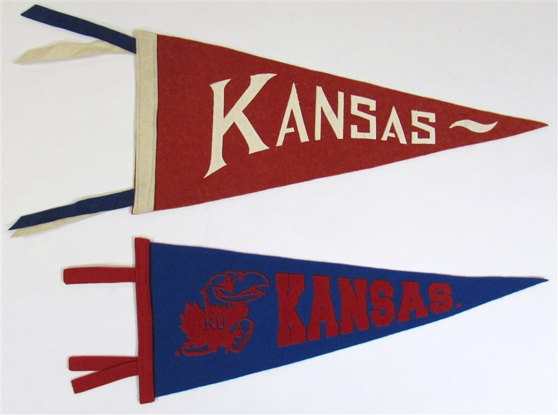 Kansas University Lot of 2 Vintage Mini Pennants