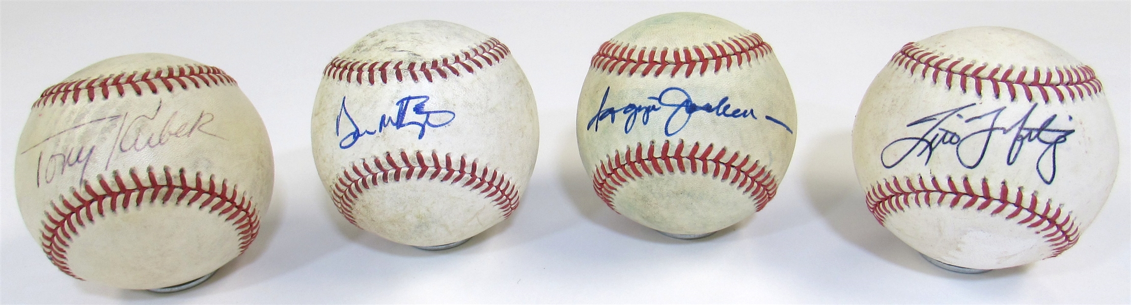  Lot of 4 N.Y. Yankees Single Signed Balls (Reggie Jackson, Mattingly, T.Martinez, & T. Kubek)