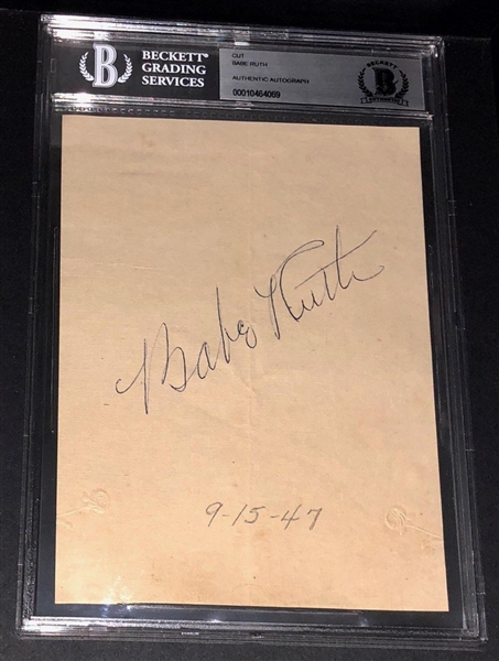 Babe Ruth JUMBO Graded 8 Signed Autograph Dual JSA & Beckett Cut