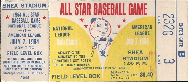 1964 All Star Baseball Game full Ticket