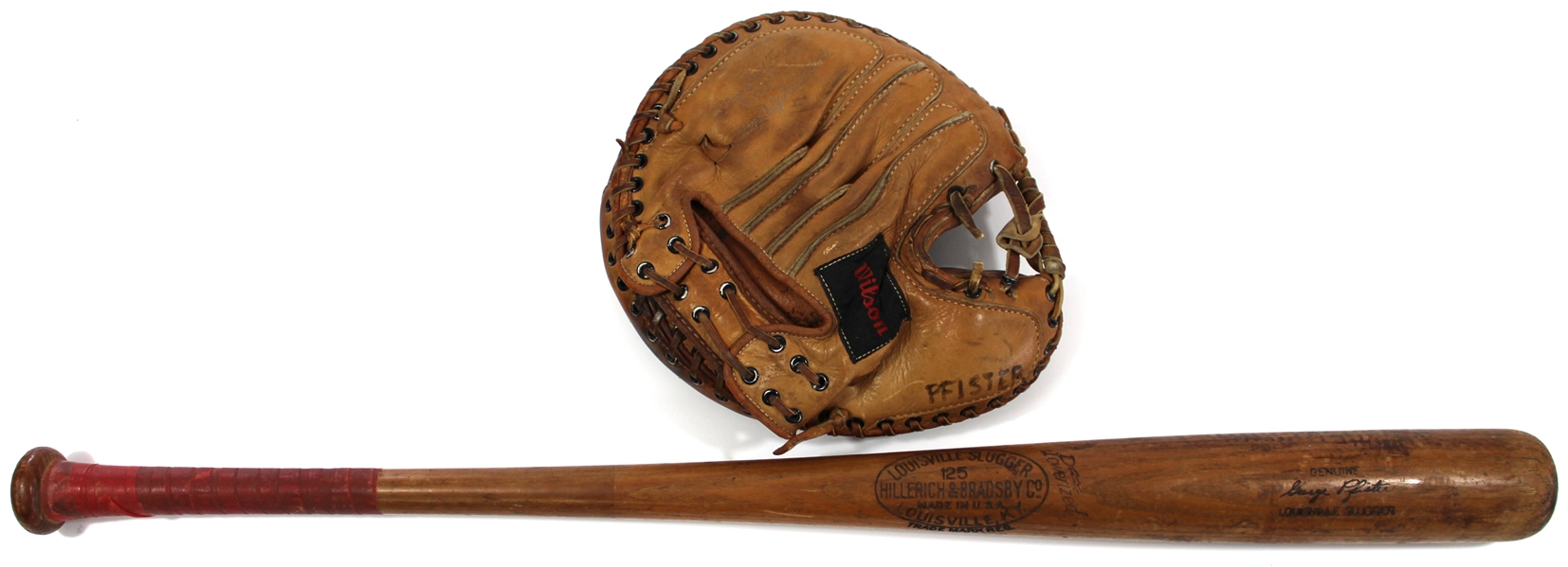 George Pfister Game Used 1941 Brooklyn Dodgers Bat & Glove