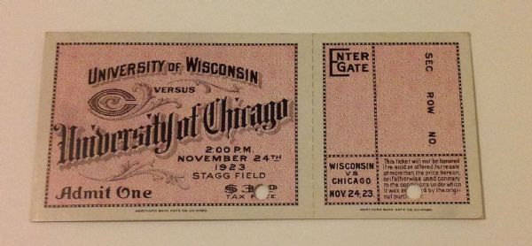 1923 Wisconsin Vs. University of Chicago Football Ticket