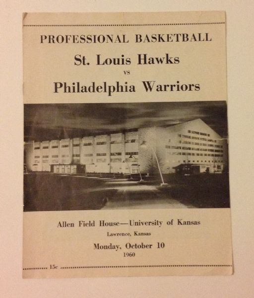 Rare 1960 St. Louis Hawks Vs. Philadelphia Warriors Allen Field House Exhibition Program