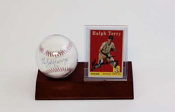 Ralph Terry Signed Baseball and Card Display