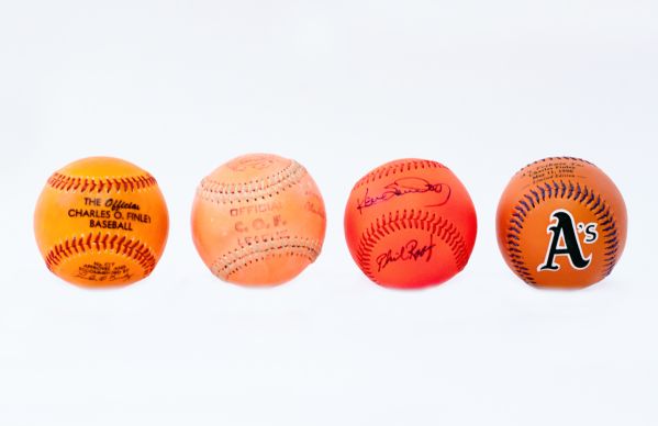 Lot of 4 Orange OFinley Baseballs w/ rare game-used baseball