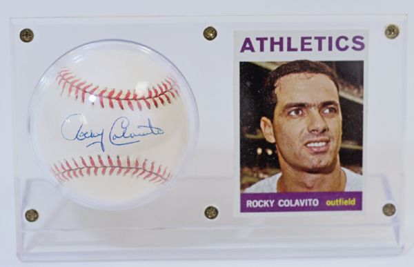 Rocky Colavito Single Signed Baseball & 1964 Topps Display