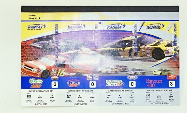2003 Kansas Speedway 1st Year Unused Ticket Book