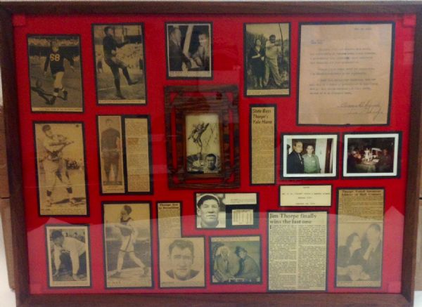 Jim Thorpe Autographed Display W/Hand Made Jim Thorpe Frame 