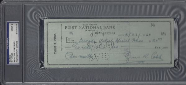 Ty Cobb Signed PSA 9 Check