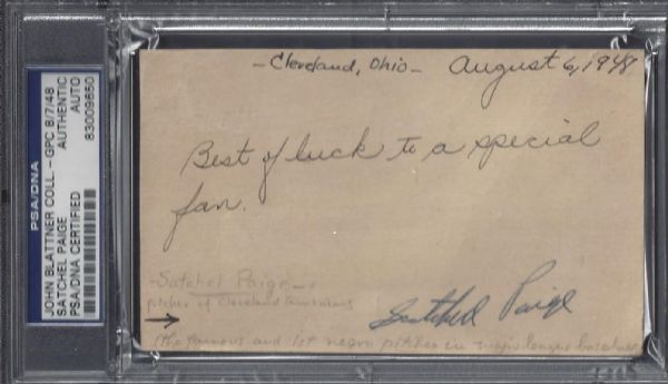 Satchel Paige Signed 3x5 Index Card