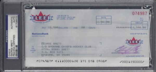 George Brett Signed Check