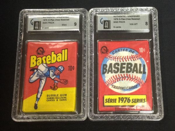 Lot of 2 Graded O-Pee-Chee Baseball packs 1975 (9) 1976 (8)