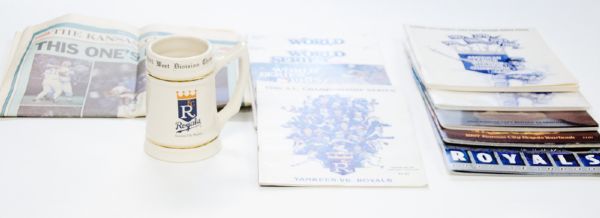 Kansas City Royals Lot (World Series Programs, Stein, Signed Newspaper, Etc.)