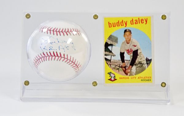 Bud Daley Single Signed Baseball Display