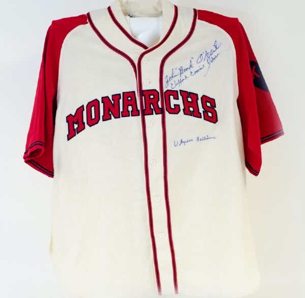Buck ONeil, Connie Johnson,and Ulysses Hollimon Signed KC Monarchs Jersey