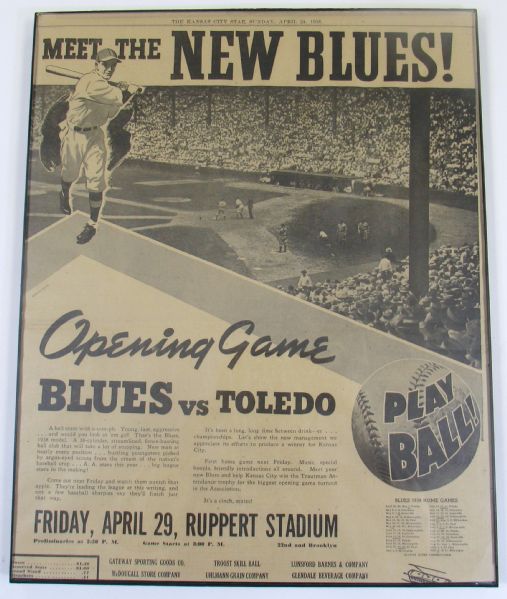 1938 Kansas City Blues Opening Day Newspaper Add