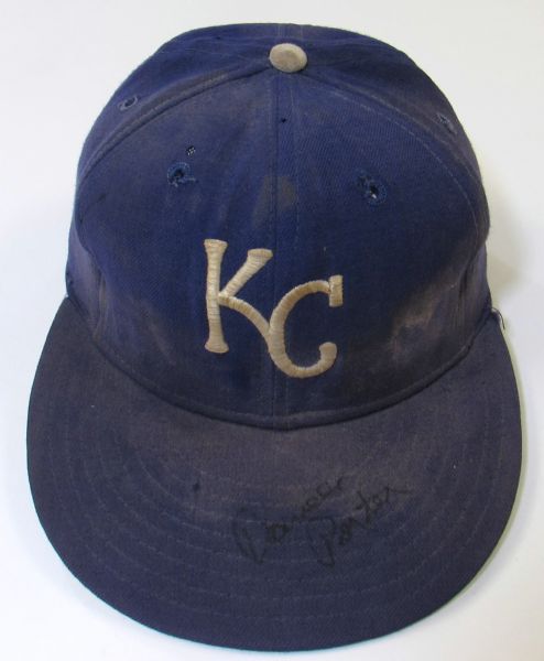 Darrell Porter Game Used KC Royals Hat Signed