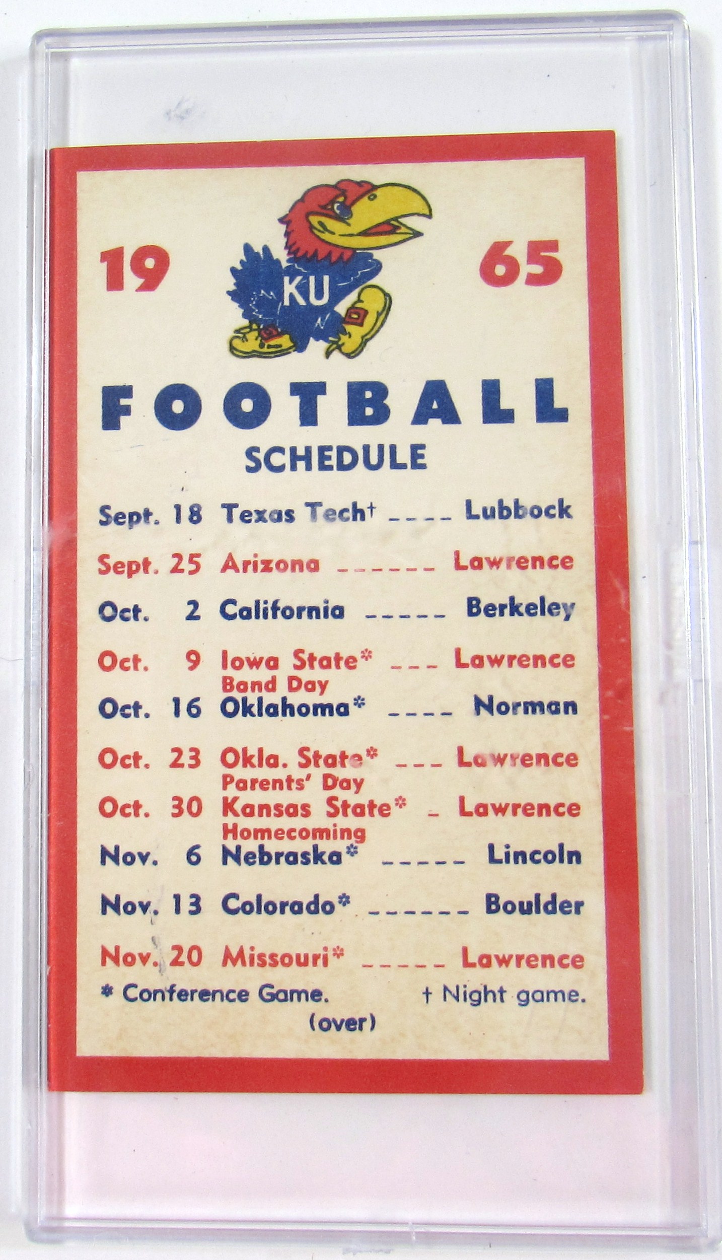 lot detail - 1965 ku football & basketball pocket schedule