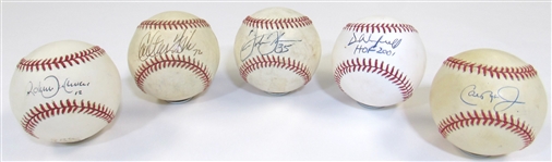 Lot of 5 Hall Of Famers Signed Balls (Ripken, Alomar, Fisk, Winfield, & Thomas)