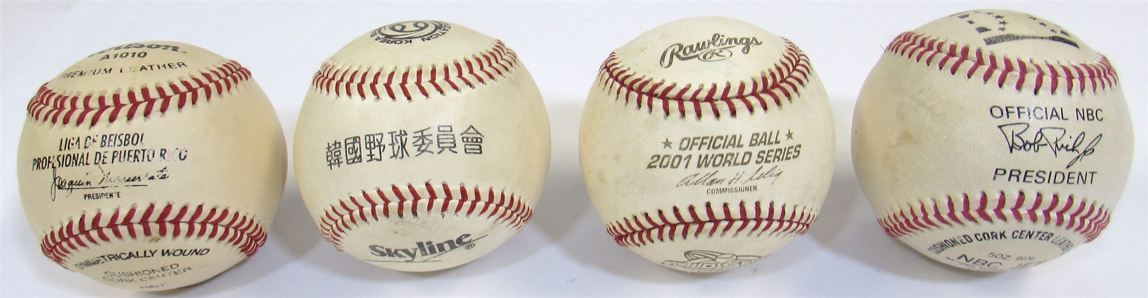 Lot Of 4-Game Used Baseballs (2001 WS, Korean League, N.B.C, & Puerto Rican League