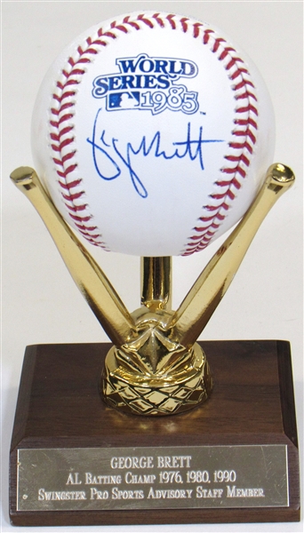 George Brett Signed WS Ball W/ Stand 1976,1980,1990 PSA/DNA