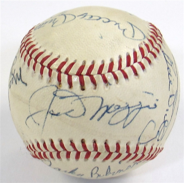 HOFers Signed Ball (14 Sigs-Jackie Robinson, Mrs.Babe Ruth, Dean, Traynor, DiMaggio, Mantle, ETC)