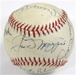 HOFers Signed Ball (14 Sigs-Jackie Robinson, Mrs.Babe Ruth, Dean, Traynor, DiMaggio, Mantle, ETC)