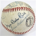 HOFers Signed Ball (14 Sigs-Jackie Robinson, Mrs.Babe Ruth, Dean, Traynor, DiMaggio, Mantle, ETC)