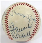 HOFers Signed Ball (14 Sigs-Jackie Robinson, Mrs.Babe Ruth, Dean, Traynor, DiMaggio, Mantle, ETC)