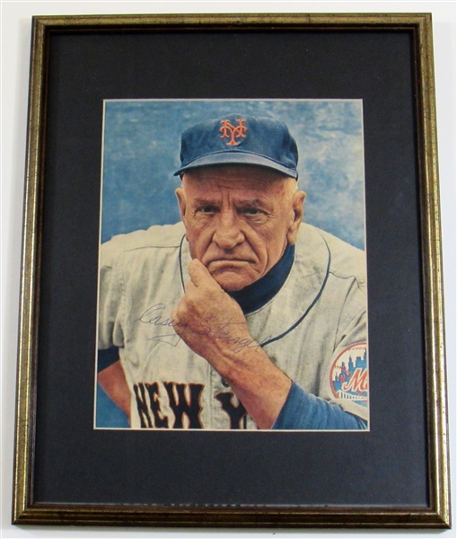 Framed Casey Stengel Signed Magazine Photo