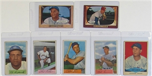Lot Of 7-1950's Hofers Baseball Cards (Campanella, Feller, Kiner, Lemon & Roberts)