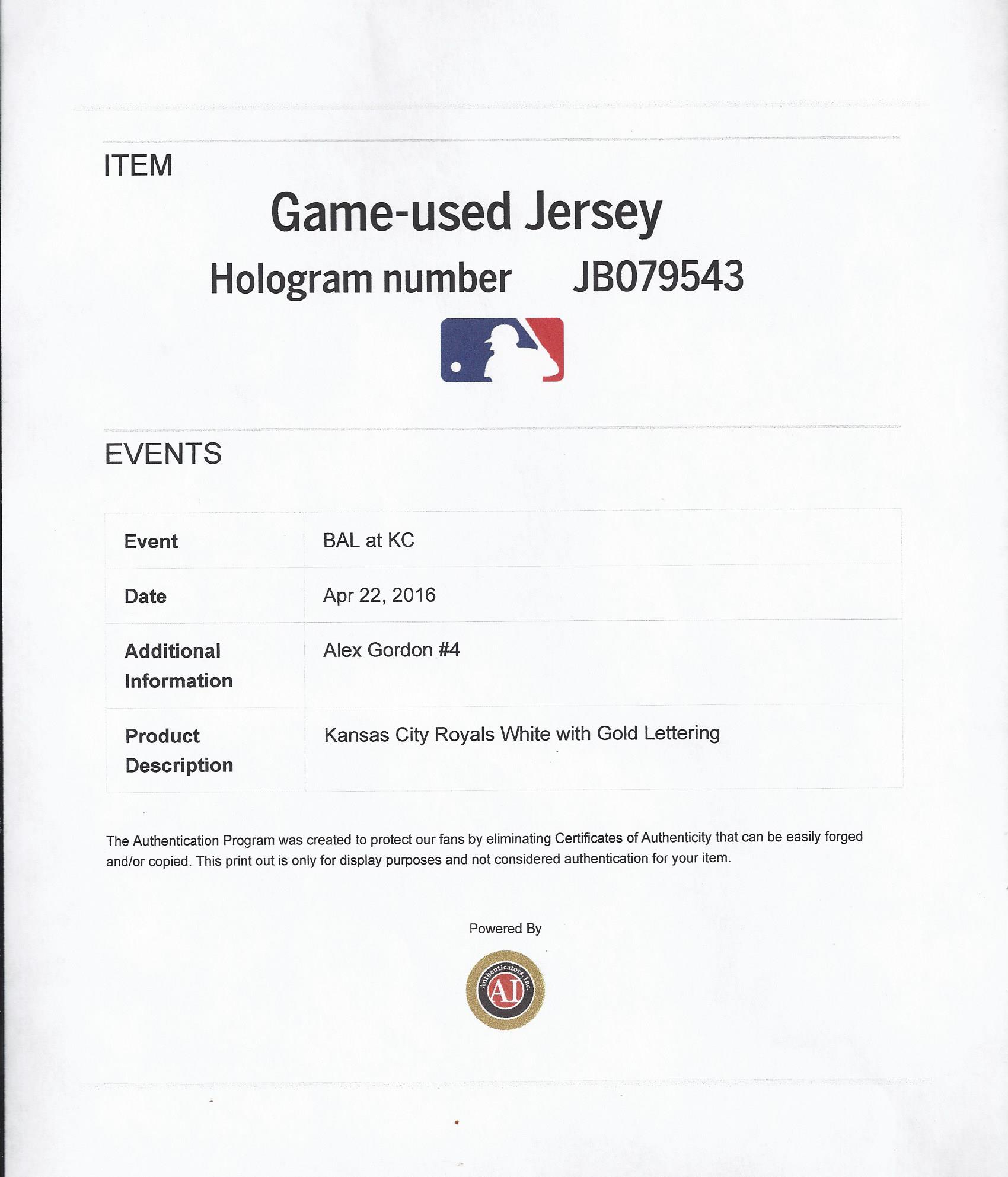 alex gordon game used alex gordon game used