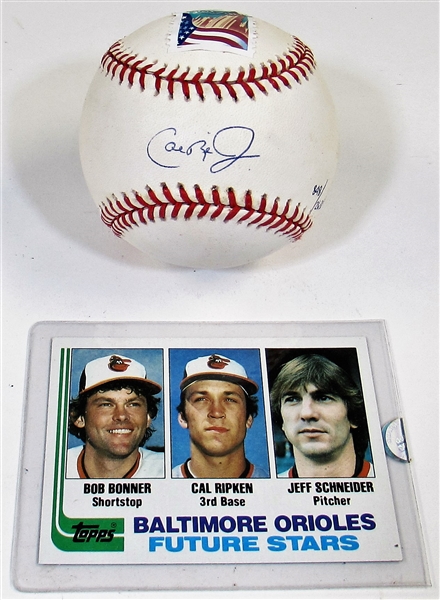 Cal Ripken Signed Ball & Rookie Card # 846/2632 