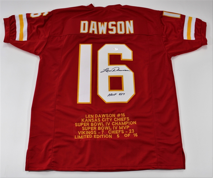 Len Dawson Signed HOF Stat Kansas City Chiefs Jersey - PSA