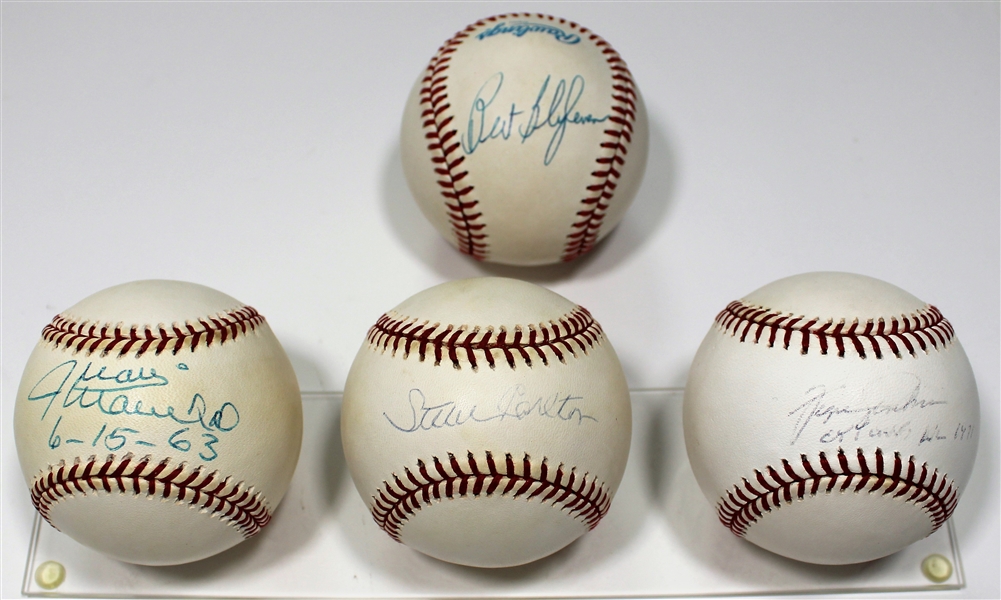 Steve Calrton-Fergie Jenkins-Bert Blyleven-Jaun Marichal Singed Baseballs Lot of 4 - JSA