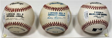 Johnny Sain - Hoyt Willehm - Warren Sphan Signed Baseball - JSA