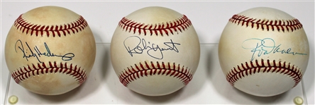 Ricky Henderson - Robin Yount - Rod Carew Signed Baseballs - JSA