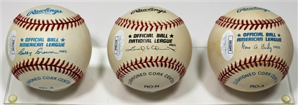 Jim Catfish Hunter - Rollie Fingers - John Bunning Signed Baseballs - JSA
