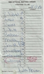 Kansas City Royals Line Up Card Signed by Dick Howser 5-19-86