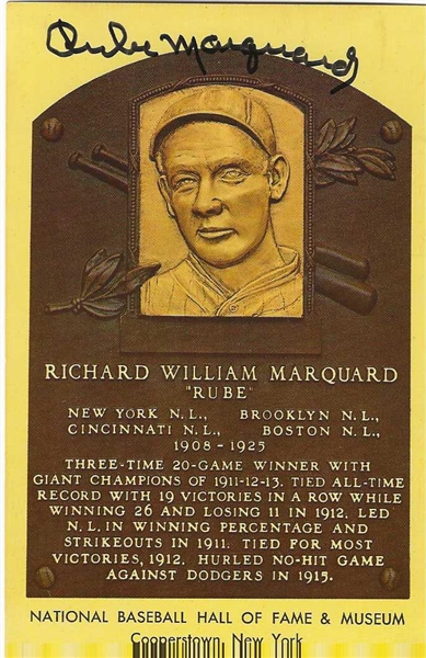 Richard "Rube" Marquard Signed HOF Post Card - JSA