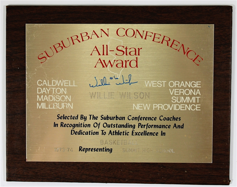 Willie Wilson 1973-1974 All-Star High School Basketball Plaque - Signed 