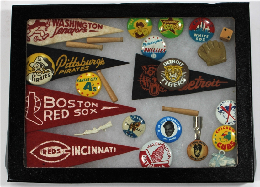 Vintage Set of Pennants - Pens w/ Satchel Paige Pin