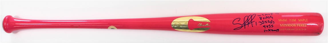 Salvador Perez Game Ready Pink Breast Cancer Signed Inscribed Bat
